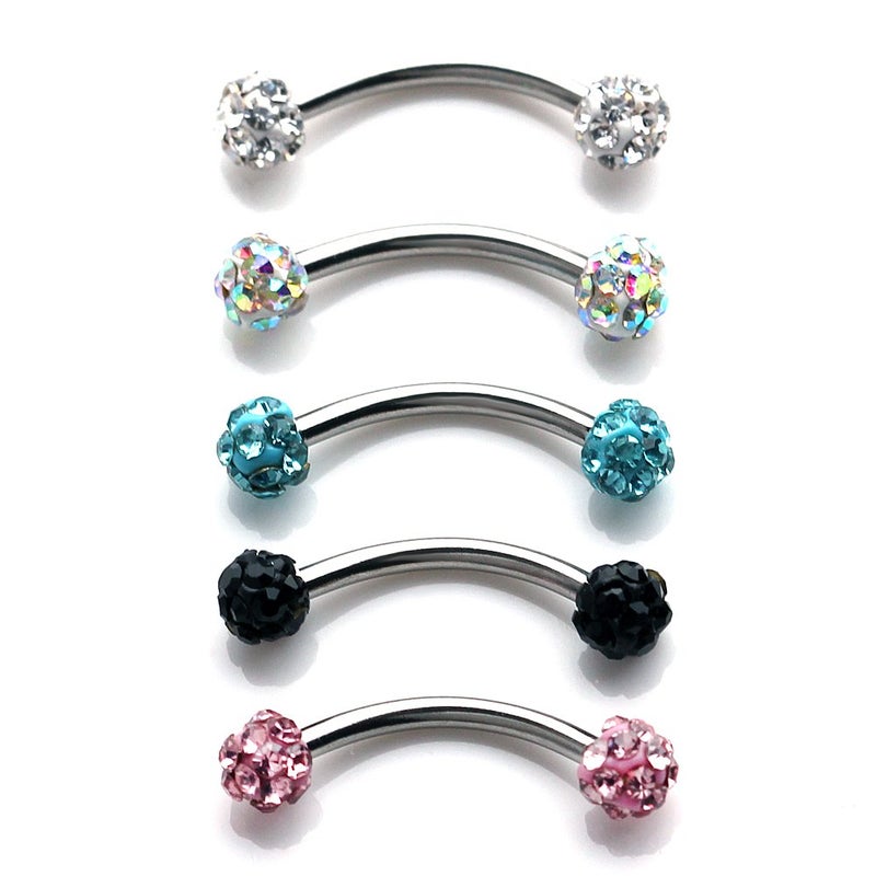 Ruifan 5PCS 16G 8mm Mix Color Crystal Ferido Ball Curved Barbell Eyebrow Ear Ring Body Piercing Jewelry - Image 1